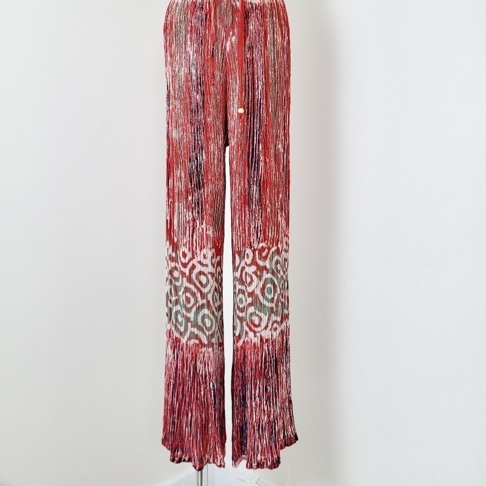 Rayon Abstract Lounge Pants High Rise Flare Bell Bottom Festival Comfy - Picture 3 of 11